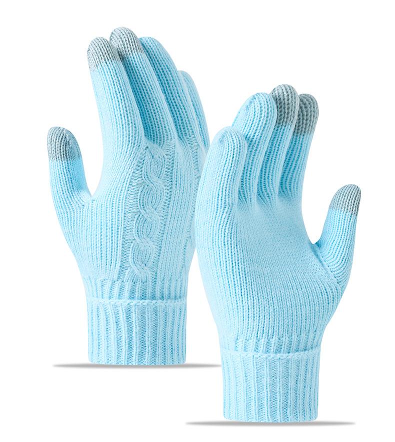 Winter Warm Knitted Gloves Fleece Lined Thick Touchscreen Cycling Flat Knit Gloves Solid Color Premium Black