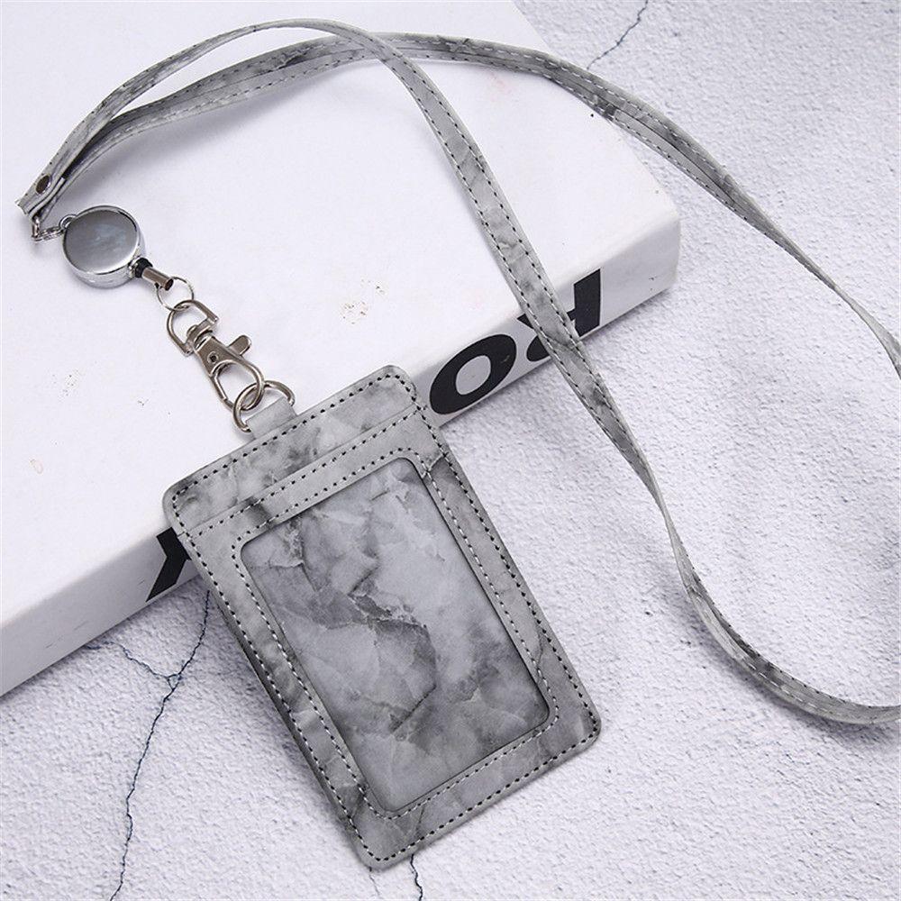 Lanyard Strap Marble Pattern PU Leather ID Cards Wallet Case Neck Lanyard Badge Holder Card Holder