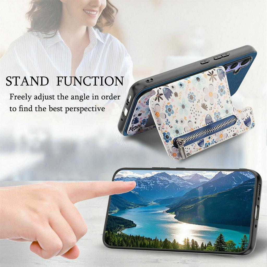 For Xiaomi 15T Leather Phone Cover with RFID Blocking Zipper Card Bag Kickstand