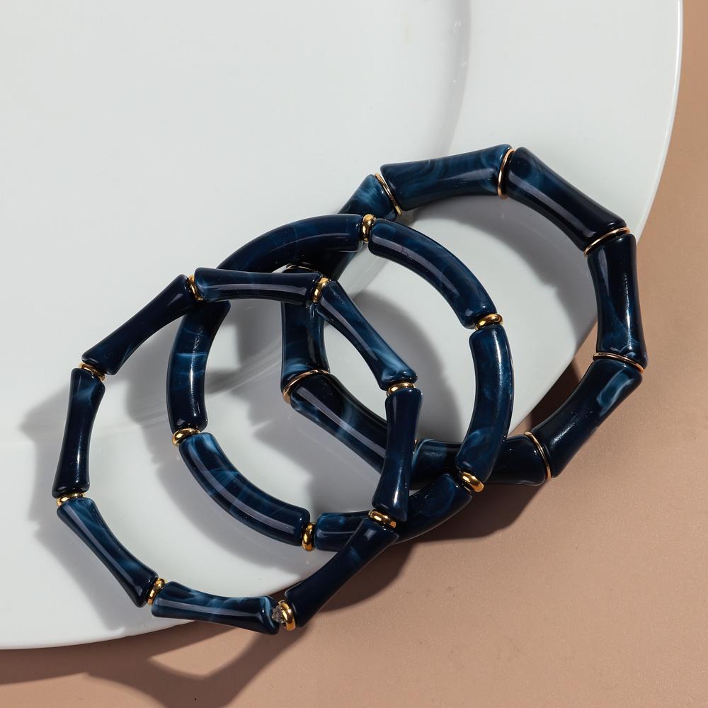 

3pcs Vintage Bamboo Curved Tube Bracelets for Women Men Punk Colorful Resin Beaded Elastic Stackable Bangles Couple Jewelry Gift