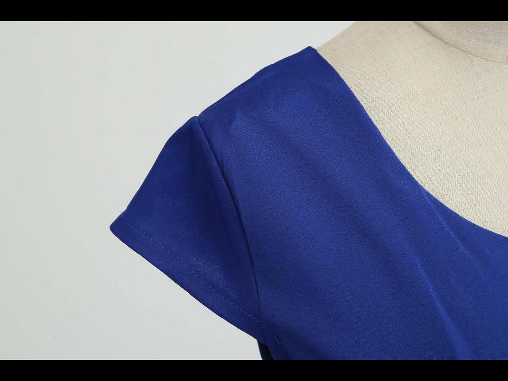 Retro Hepburn Style Short Sleeve 50s Collar High Waist Swing Dress