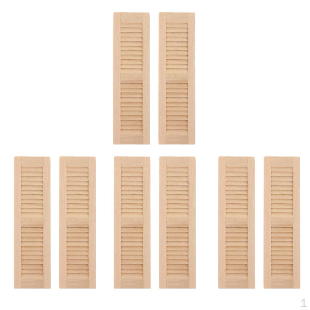8pcs 1/12 Dollhouse Living Room Furniture Wood Shutters Diy Window Accessories, Unpainted