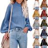 Dames effen kleur hoge kraag lange mouw pullover blouse gebreide trui