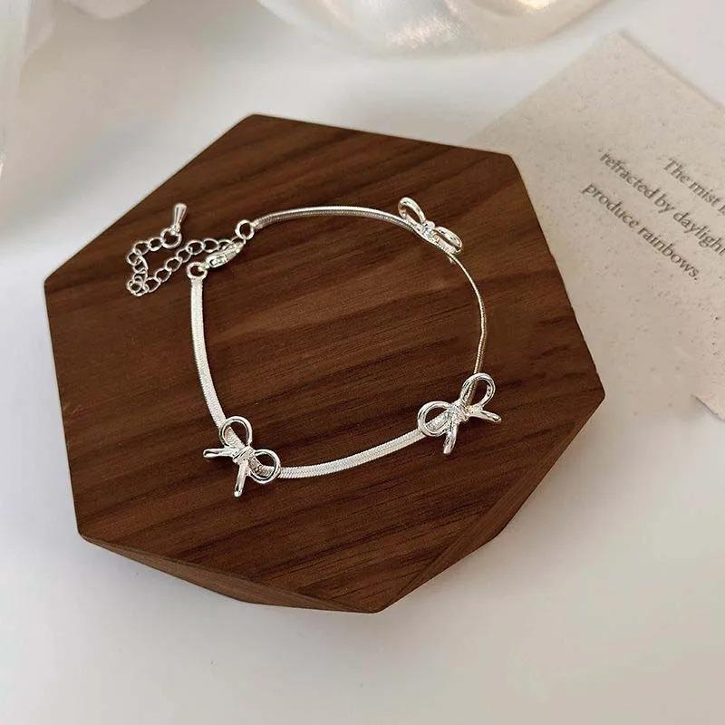 

Браслеты-банты для женщин, браслет-цепочка из змеиной кости, нежный винтажный серебряный цвет, бант, модные ювелирные изделия, подарки, модный серебряный цвет, браслет Y2K