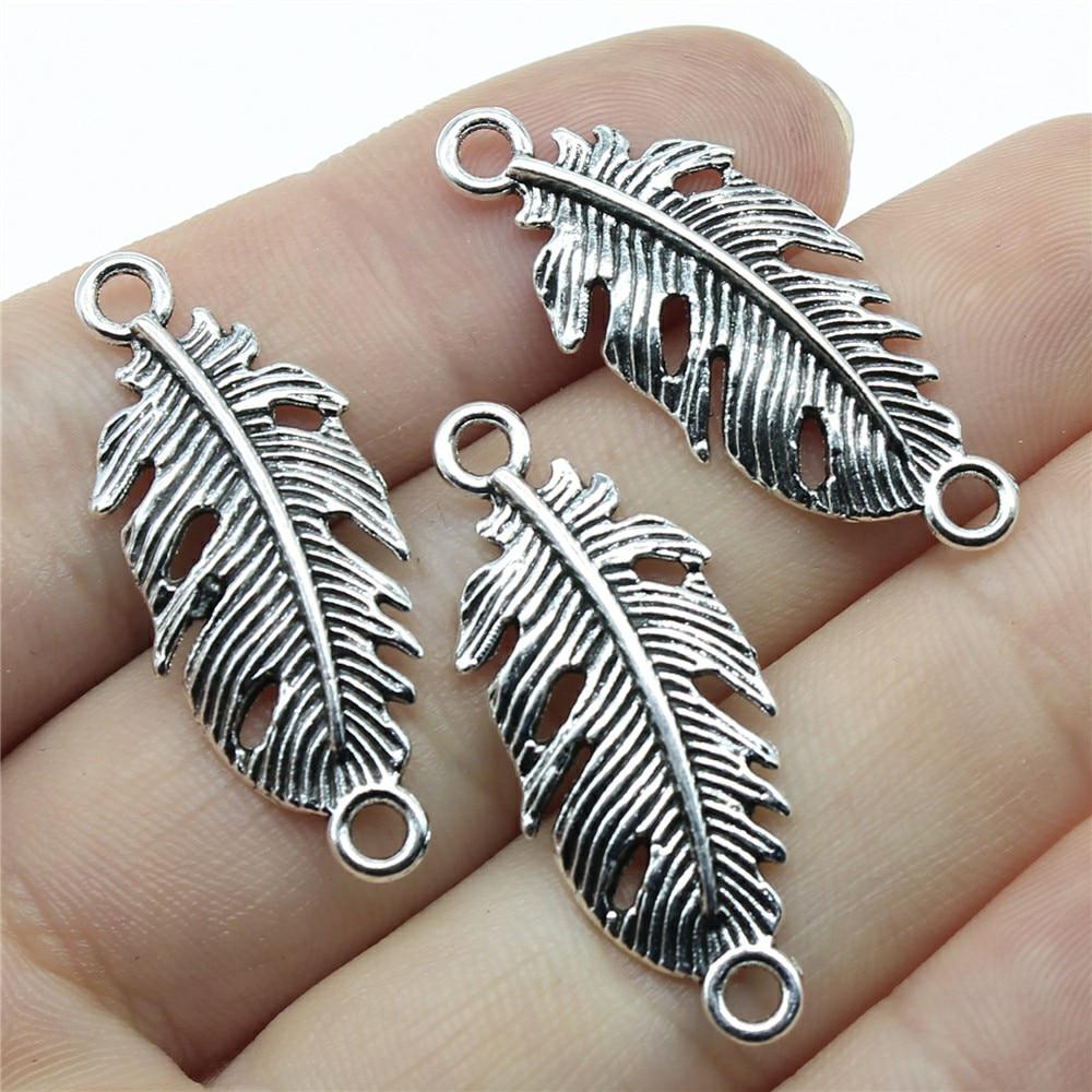 10 Pieces Connector Jewelry Findings Components Bracelet Vintage Feather Connector 35x14mm B13849