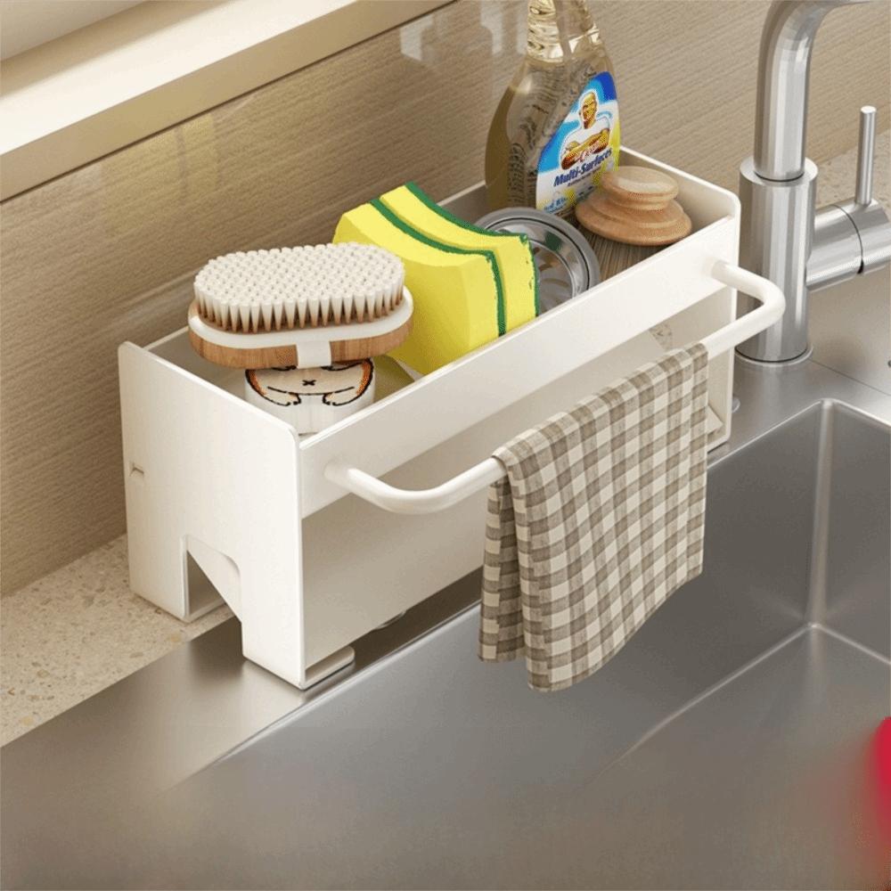Space-Saving Sink Organizer with Drain Tray Kitchen Countertop Storage Holder  Kitchen Use