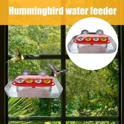 Window Hummingbird Feeder Plastic Birds Feeding Tray with 4 Feeding Ports Strong Suction Cup Hummingbird Feeder for Outdoors