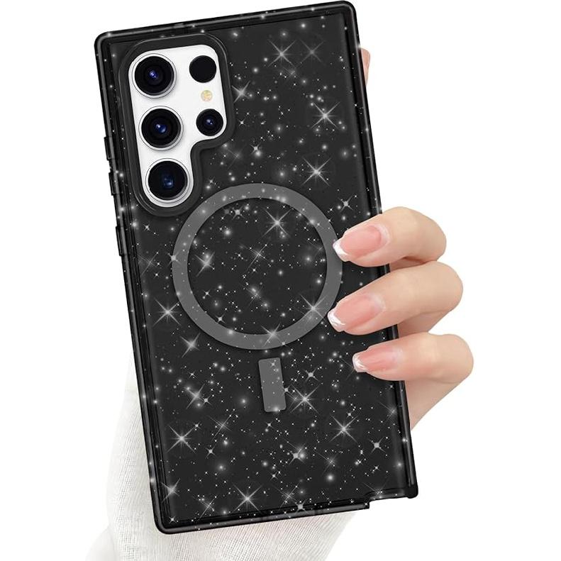 For Samsung Galaxy S23 Ultra Magnetic Case, Luxury Sparkle Bling Glitter Clear Case for Women Girls Men Full Body Drop Protection Bumper Shockproof