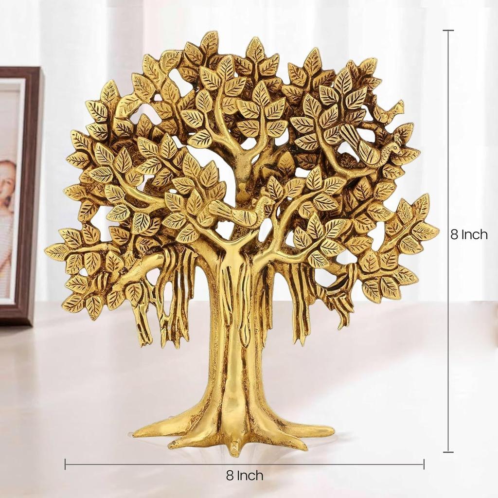 Kalpavriksha Tree Pure Brass Bird Brass Tree of Life Home Decor Gift for Good Luck Vastu and Fengshui Showpiece