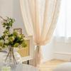 Beige Spitzengardinen Vintage Kurze Transparente Blumengardinen für Schlafzimmer Französischer Landhausstil Stangentasche Lichtfilternd Muschelsaum Dekor Naturbeige
