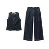 Spring and Summer New Round Neck Denim Silm Vest 3777021 Pleated Mid Waist Wide Leg Denim 3777023