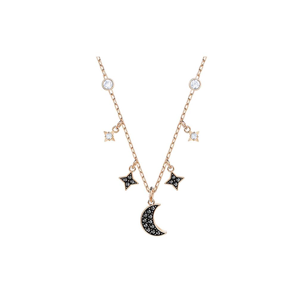Swarovski Symbolica Faux Crystal Stone, Rose Gold Tone Plated Necklaces Womens Black