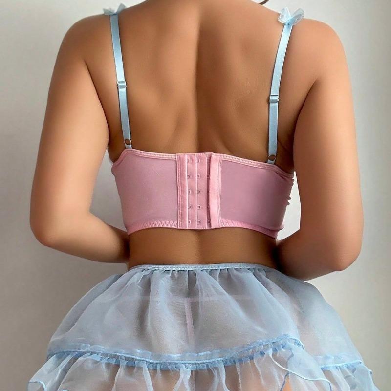 Cute Girl Bow Sexy Backless Suspender Perspective Mesh Skirt Split Sexy Underwear Set