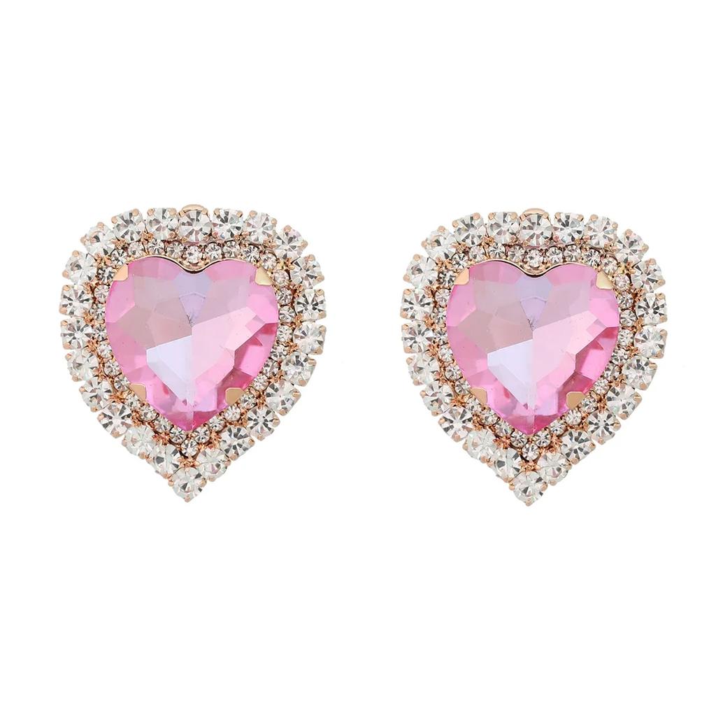 Spring 2024 New Metal Glass Rhinestone Heart Stud Earrings Engagement Party Luxury Jewelry Women's Elegant Shiny Accessories