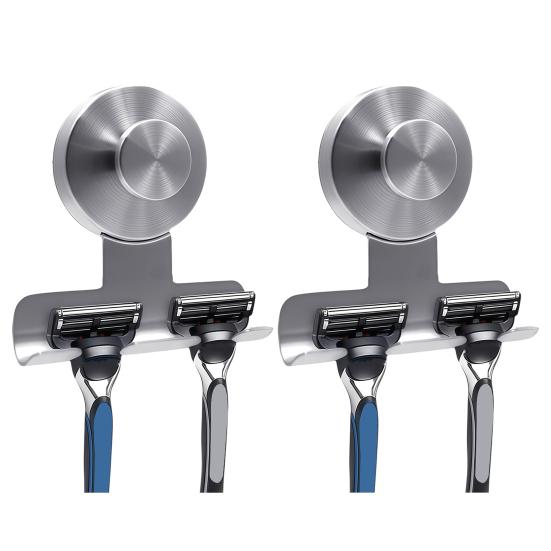 2Pcs Suction Cup Shaver Holder Wall Mounted No Tools Required Stainless Steel Hook Removable Razor And Shaver Organizer for Bathroom Shower