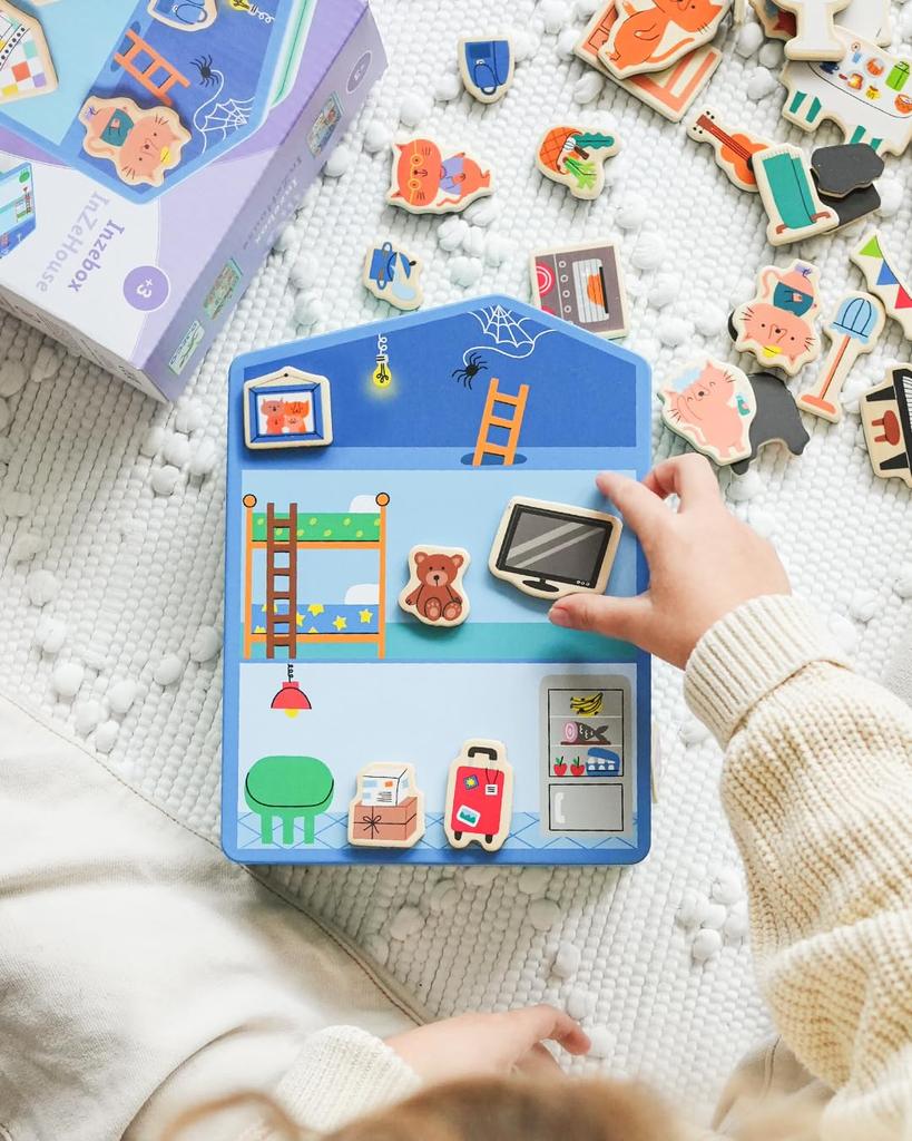 DJECO Magnet in the House Magnetic Toy Dollhouse Toy Furniture Interior Magnetic Wooden Educational Toy Puzzle Pretend Play Ages 2, 3, 4, 5 (DJ03089)