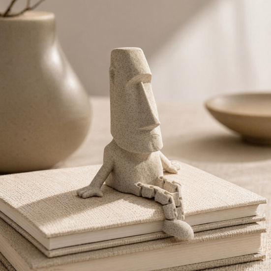 DYS 3D Printed Articulated Moai Statue Ornament, Movable Joints Figurine, Stable Stone Texture Sculpture for Desktop Living Room Study Decor Gift