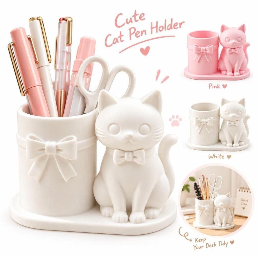 Cat Shaped Pencil Cup 3D Printed Desktop Stationery Organizer Makeup Brush Organizer Office Desk
