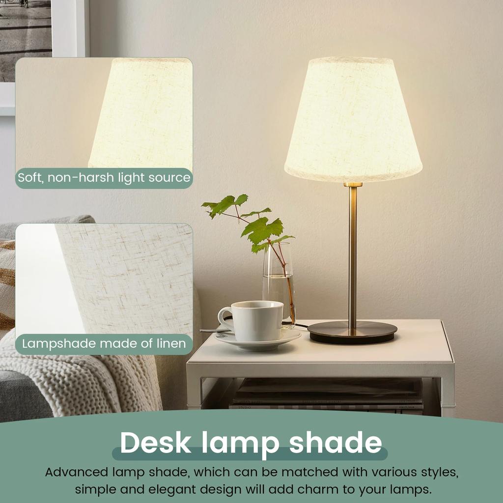 2Pcs Table Lamp Shade Linen Fabric Lampshade With Spider Fitter Detachable Barrel Shape Lamp Shade for Home Living Room Bedroom