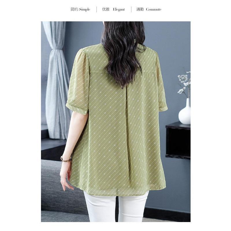 Plus Size Women's Temperament Chiffon Shirt Summer Middle-aged and Elderly Temperament Tops
