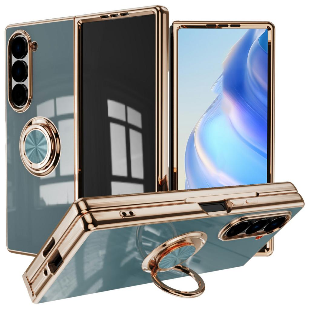 For Samsung Galaxy Z Fold5 5G Case Precise Cutouts 6D Electroplating TPU Phone Cover with Ring Holder