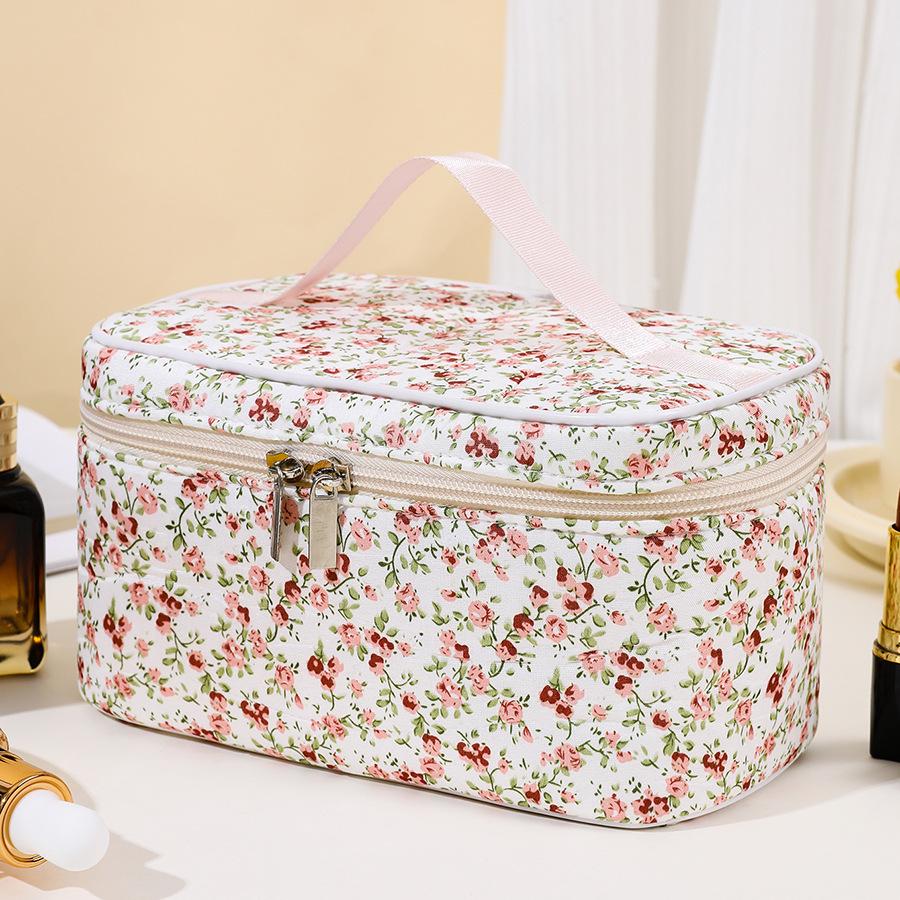 1PC Floral Makeup Bag Portable Simple Square Makeup Storage Bag Travel Toiletry Bag
