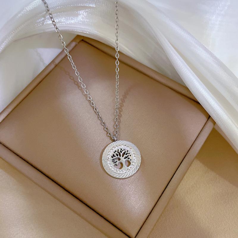 Titanium Steel Light Luxury Tree Of Life Minimalist Furnace Real Gold Necklace Female Collarbone Chain Accessories