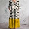 Damen Langarm V-Ausschnitt Maxi Kleid mit Streifenmuster, Knöchellanges Fließendes Kleid, Lässig Elegantes Kleid