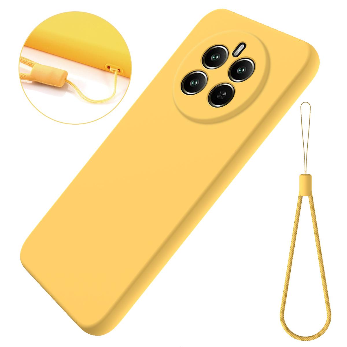 

For Realme 13 4G Case Liquid Silicone Anti-Scratch Phone Cover with Hand Strap Yellow