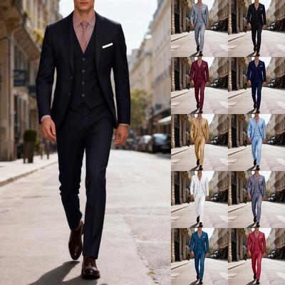 Men's Slim Fit Suit, One Button Three Piece Set, Business Wedding Party Formal Suit, Jacket, Vest And Pants