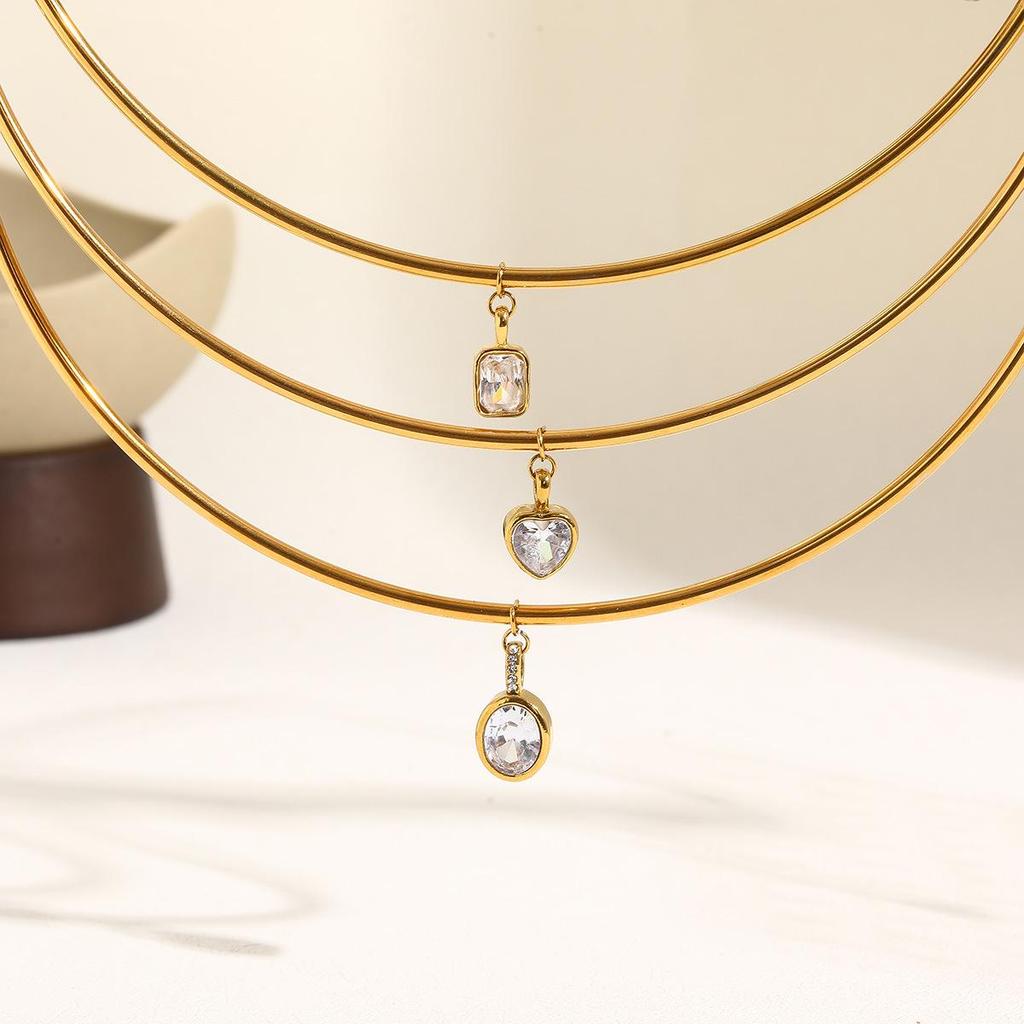 European Style Stainless Steel Diamond Choker Necklace - High-End Temperament for Women