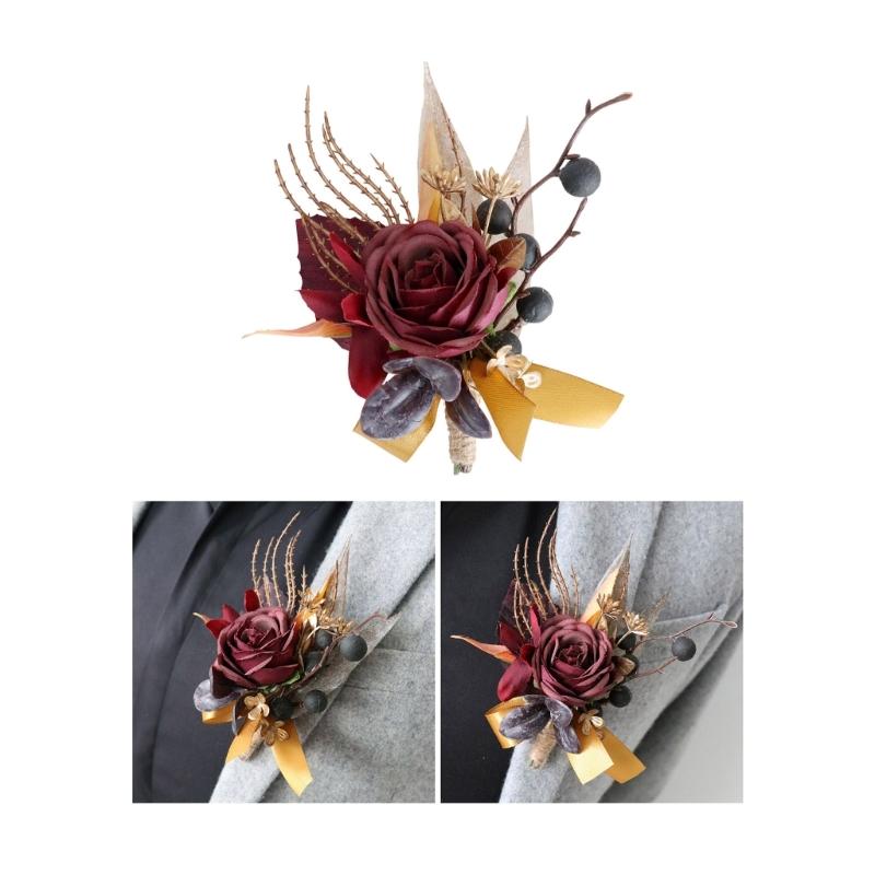 Elegantes staubiges Seidenrosen Ansteckblumen für Herren Set von 5 für Bräutigame und Trauzeugen Hochzeits-Abschlussball-Party-Zubehör