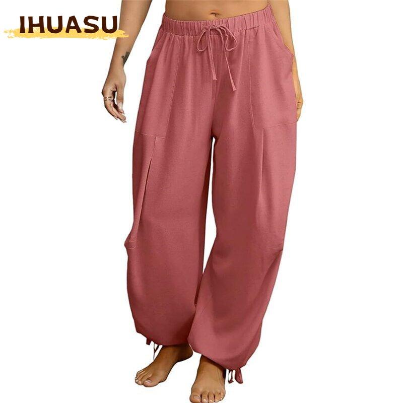 IHUASU Women's Fashion Casual Solid Color Print Pants & Capris