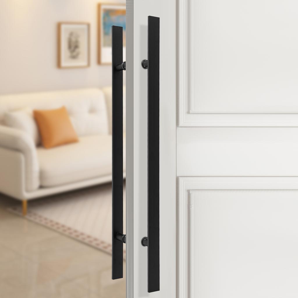 Black/Silver Double Sided Stainless Steel Door Handle,31.3x1.6in H Shape Door Handle Thickness 0.4in for Front Door Entrances