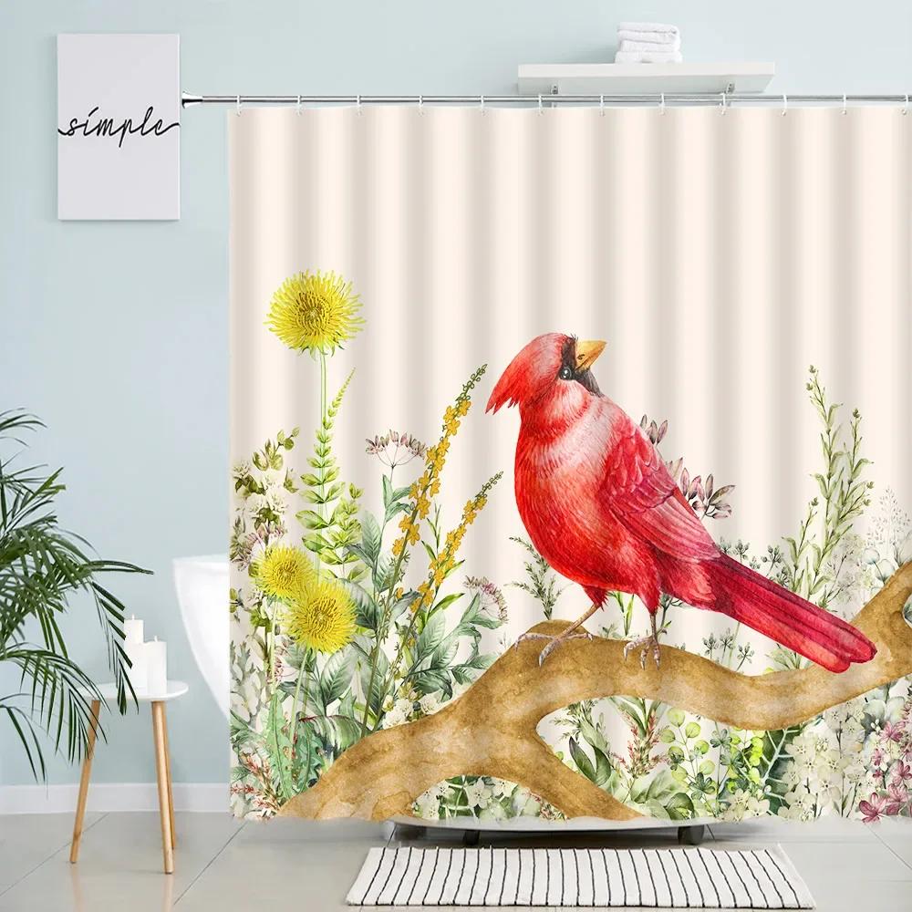 Chinese Style Flowers Birds Shower Curtains White Magnolia Flower Hand Painted Oil Painting Fabric Bathroom Curtain Decor Sets