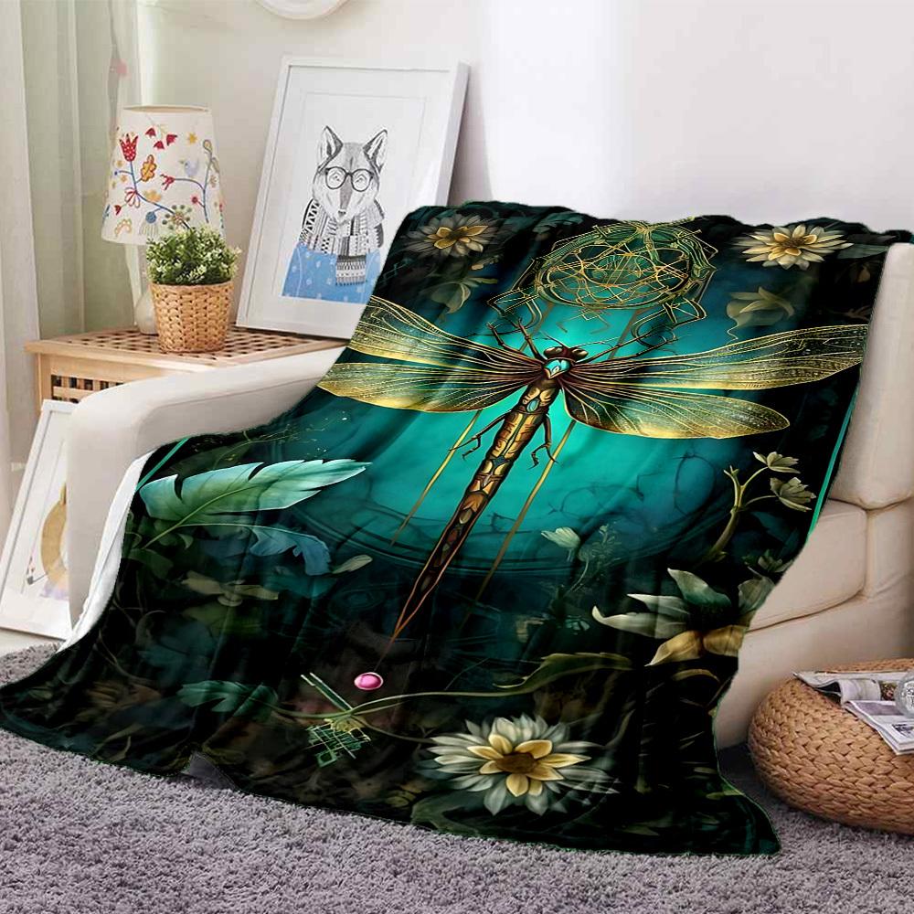 1pc Dragonfly Art Blanket Lightweight Blanket Throw Blanket For Sofa, Bed, Travel, Camping, Livingroom, Office, Couch, Chair yy251010006