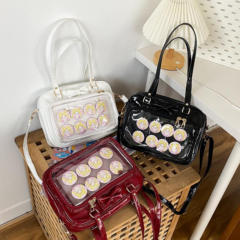Kawaii Patent Leather Handbags Women Transparent PVC Itabag Women Tote Bag New Japanese Shoulder Bag Women Small JK Bag Ita Bag