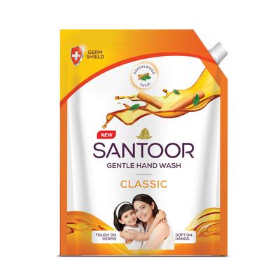 Santoor Classic Gentle Hand Wash Sandalwood and Tulsi Moisturizing Liquid Soap and Refill Skin Nourishing Cleanser 1200ml