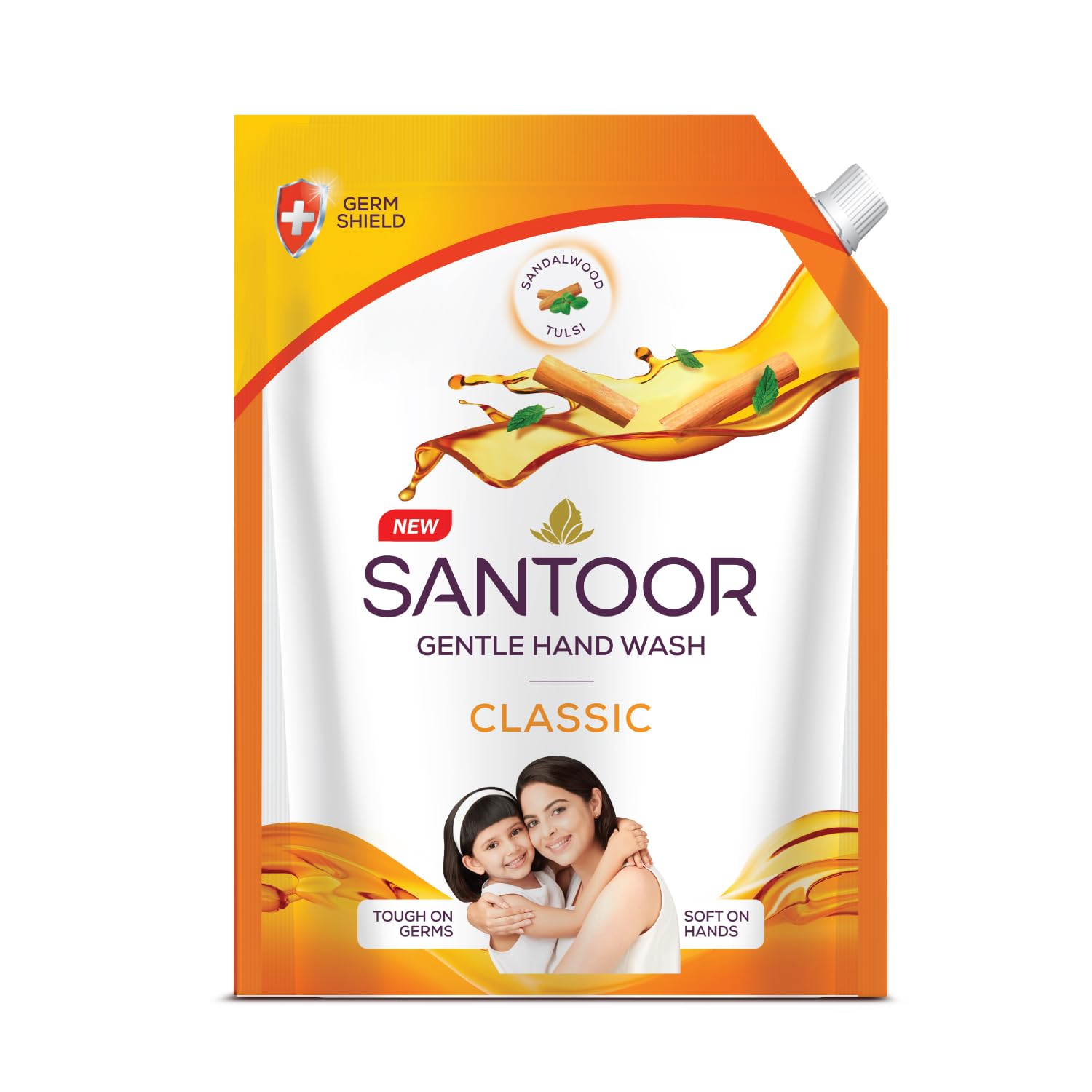 Santoor Classic Нежное мыло для рук Сандал и Тулси Увлажняющее жидкое мыло и сменный блок Питательное очищающее средство для кожи 1200 мл