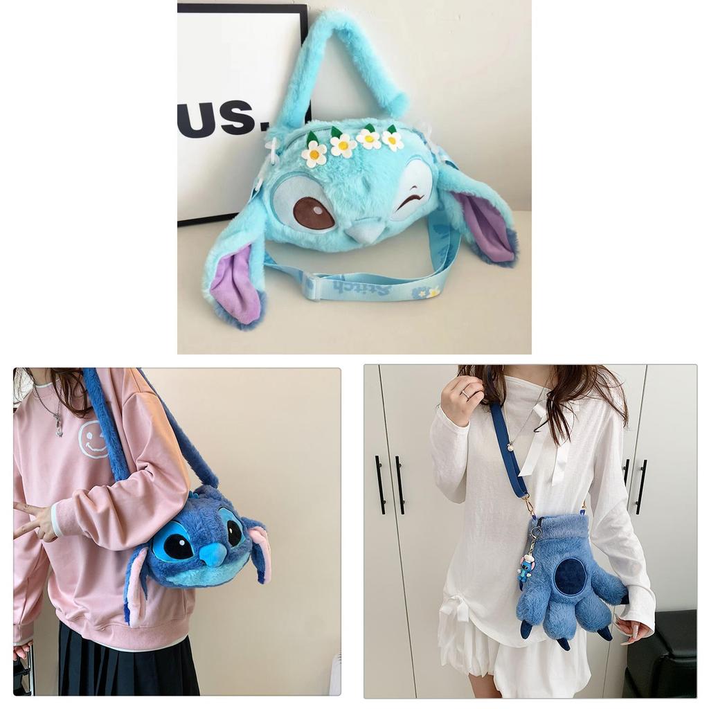 Stitch Cartoon Plush Crossbody Bag With Zipper Closure For Daily Wear