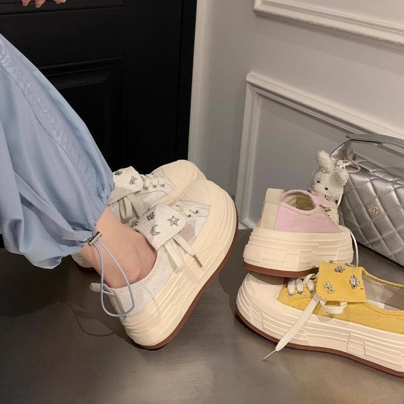 Cowhide version~ thick-soled inner height-increasing canvas shoes women's little white shoes low-top spring and summer new star casual board shoes