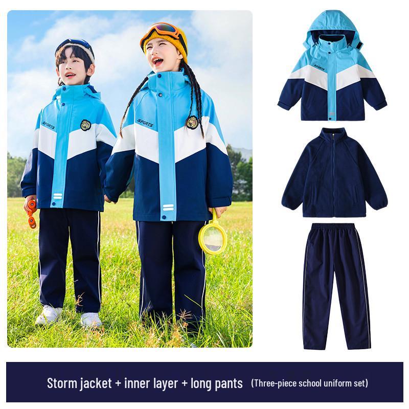 Children's Autumn/Winter School Uniform Set: Windbreaker & Sportswear Three-Piece for Kindergarten & Primary