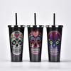 Double Plastic Straw Cup Diamond Creative Skull Water Cup Halloween Large Capacity Drink Cup