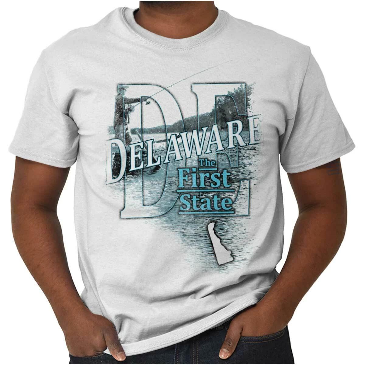 Delaware Fishing Lake Souvenir Travel DE Adult Short Sleeve Crewneck Tee XXL