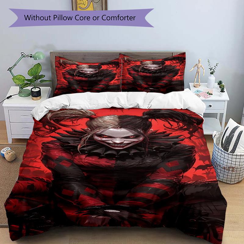 3pcs Harley Quinn Joker Bedding Set, Soft Polyester Duvet Cover and Pillowcases Machine Washable Seasons all suitable & Guest Room Decor231
