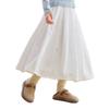 School Teens Girls White Embroidery Skirt Spring/Autumn Lace Flower Hollow-out Skirt Casual Versatile Cotton Skirt for Toddler