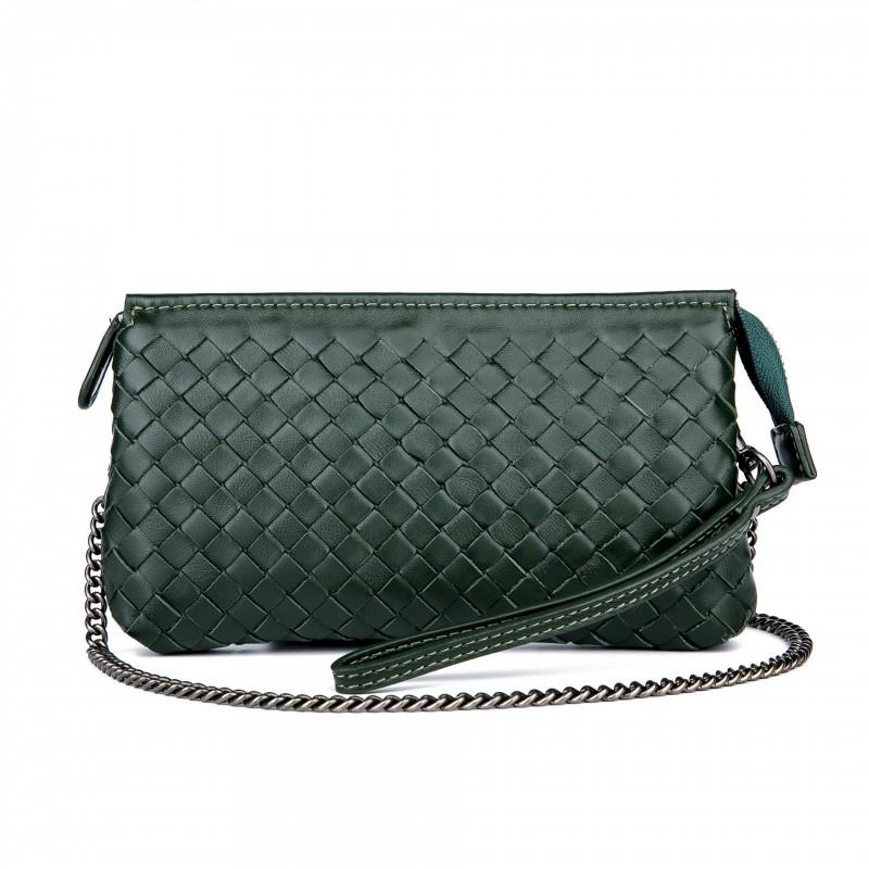 Genuine Leather Woven Clutch Bag Women Handmade Crossbody Evening Purse Lightweight Daily Use