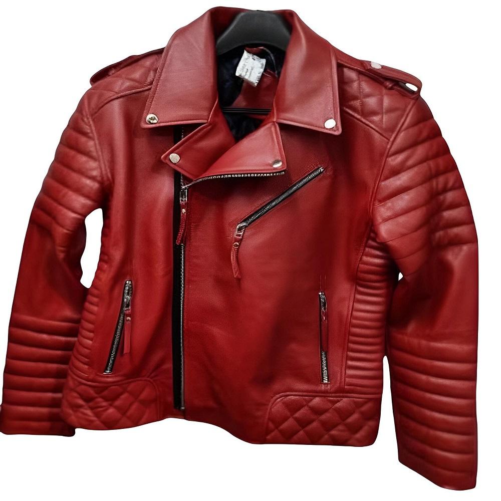 NOORA Ny Herrröd Läderjacka, Vadderad Designerskimrande Jacka Retro Stil Bikerjacka