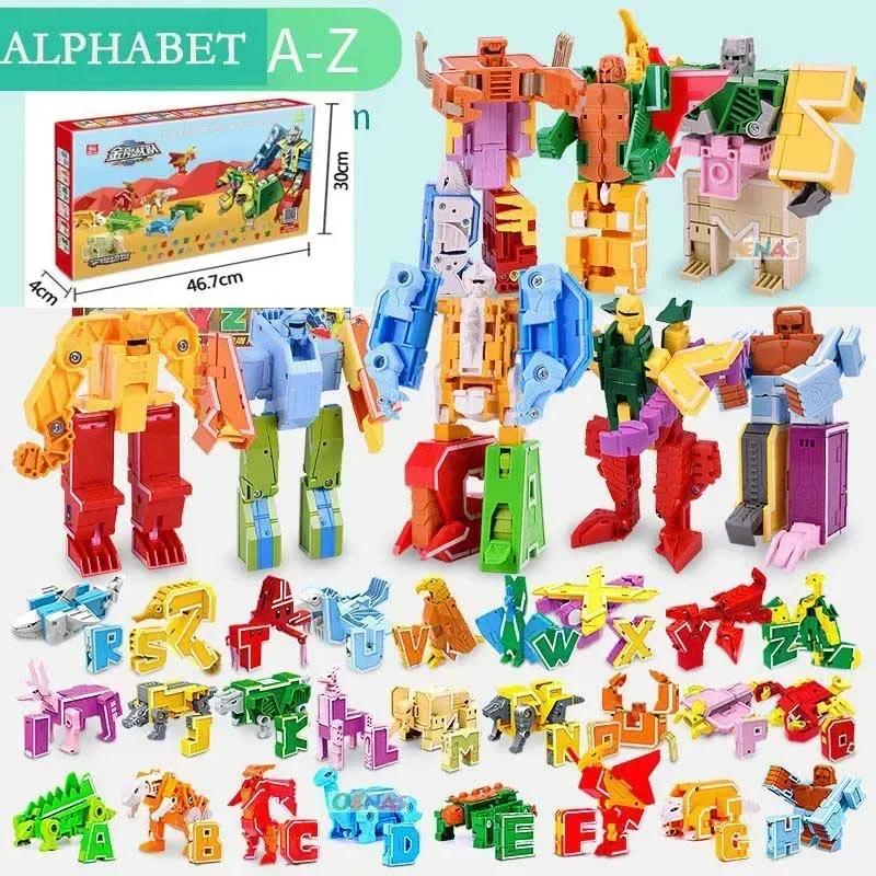 26 letras A-Z Alfabeto Animal Dinossauro Guerreiro Figuras de Ação de Deformação Robô de Transformação Brinquedos Para Crianças Presente Brinquedos
