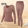 2 Pcs/Set Women Thermal Clothing Set Great Elasticity Long Sleeve Crew Neck Slim Fit Soft Warm High Waist Solid Color Top Pants Set Lady Winter